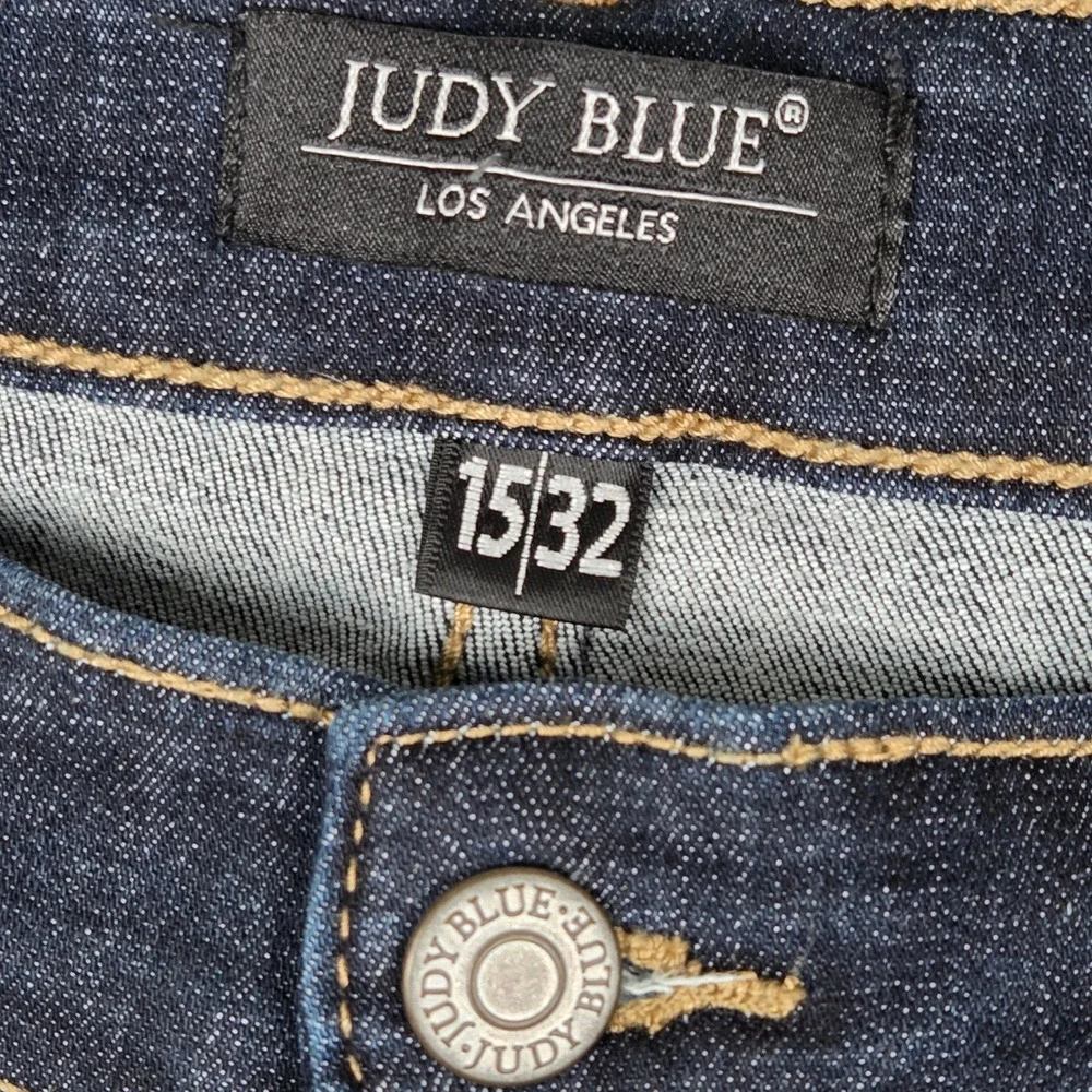 Judy Blue Los Angeles Dark Wash Flare Raw Hem Jeans Size 15/32(29) Blue Stretch
